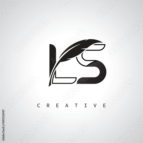 LS Letter Logo with Feather Pen – Elegant Monogram for Creative Branding and Identity Design