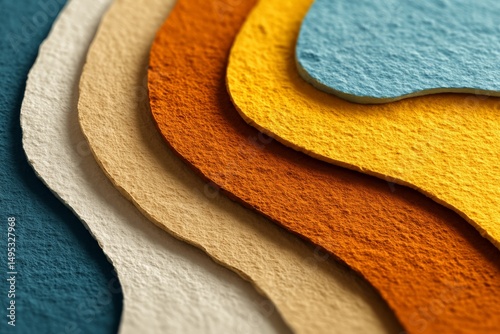 Colorful layers of textured paper showcasing a gradient of warm and cool tones crafted in an artistic arrangement