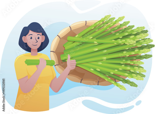 woman with asparagus vegetable vector illustration 