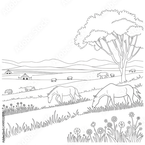 A steppe illustration line art of a coloring page 