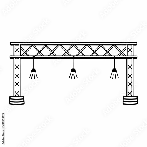 Wrought iron gate and wooden fence vector illustration with a towering steel construction crane on an urban building site