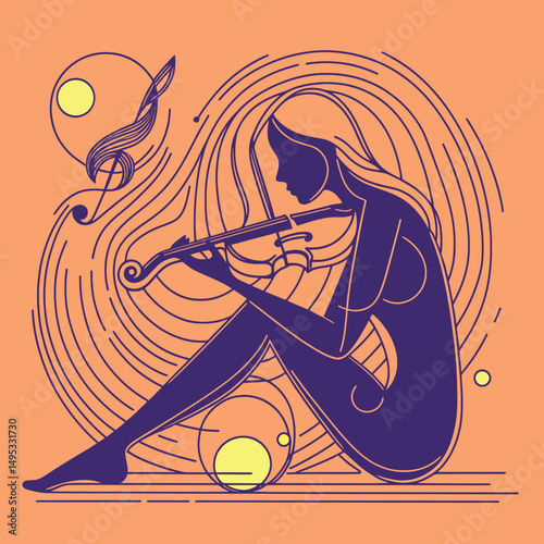Dynamic Musical Abstract: Sound Waves and Notes. Vibrant digital illustration depicting a swirling composition of musical elements, perfect for themes of creativity and auditory experience.