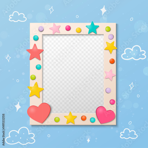 Realistic Photo frame with Hearts and stars