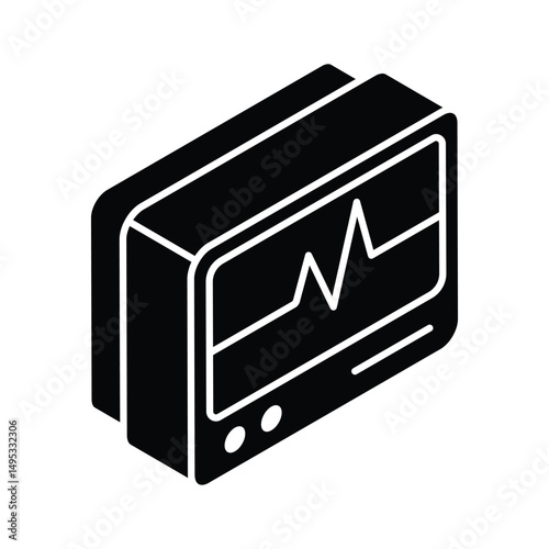 A customizable isometric icon of ekg monitor screen