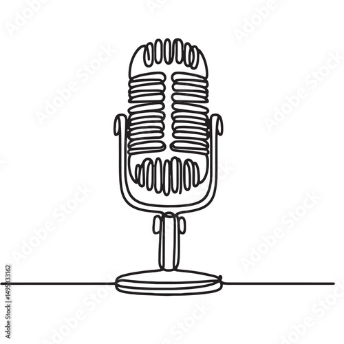 retro microphone vector illustration simple one line drawing