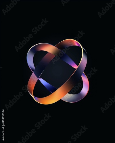 Abstract Infinity Loop with Intersecting Rings and Dynamic Gradients on a Black Background Design