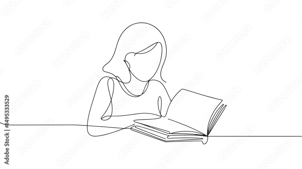 girl reading a book vector illustration simple one line drawing girl reading a book vector illustration simple one line drawing