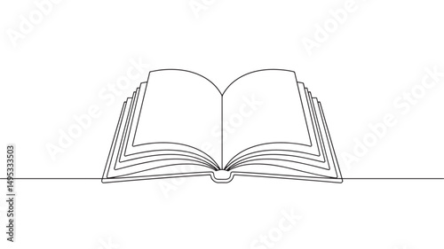 open book on white  vector illustration simple one line drawing