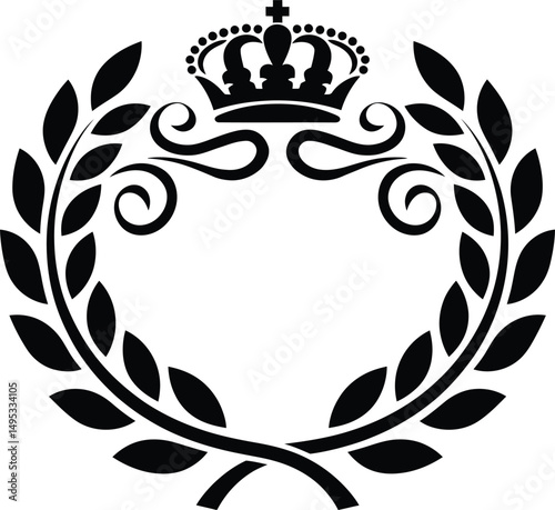 Royal Laurel Wreath with Crown Vector Emblem Design vector illustration