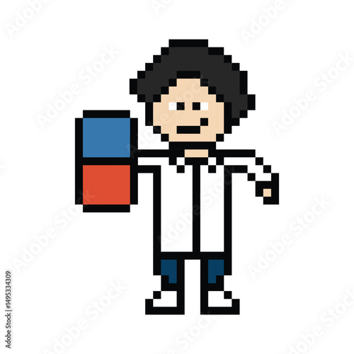 Cute pixel cartoon 8bit character man doctor or scientist game care medicine decoration pharmacist male doctor uniform in hospital 8 bit male pixel art game 8bit png vector.