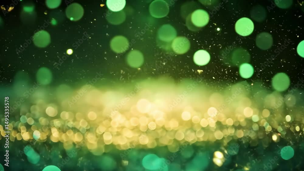 abstract glittering surface with green bokeh effect background, festive sparkling mood