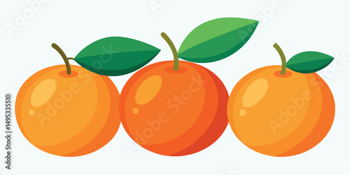 Set of Orange Fruits Vector Illustration Design Isolated on White Background, Whole Orange Fruit With Leaves.