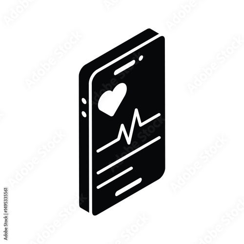 Grab this isometric filled icon of healthcare app