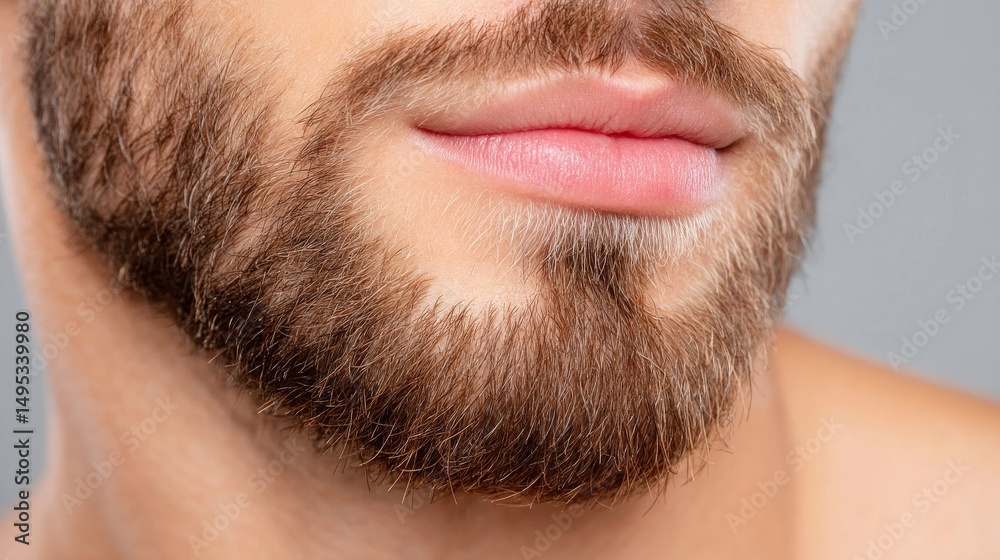 Obraz premium Electrolysis treatment on facial hair is shown in a before-and-after comparison, highlighting hair-free patches, smooth skin, and detailed pore texture in a Digital Rendering with High-Resolution