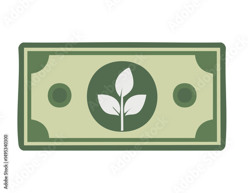 A fresh green plant sprouting from money represents the concept of financial development and eco growth.