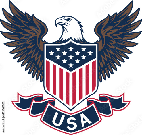 American Eagle Emblem USA Shield Badge Vector on white Background