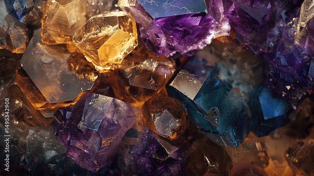 Colorful Crystals Glimmering in Natural Light Close-Up View Colorful Crystals Glimmering in Natural Light Close-Up View