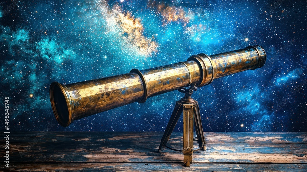 Obraz premium Antique Telescope Aimed at the Cosmos