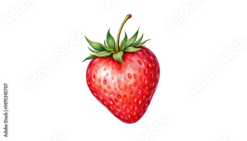 Closeup of a fresh, vibrant red strawberry with green leaf, healthy delight