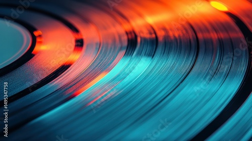 Close-up view of vinyl record grooves