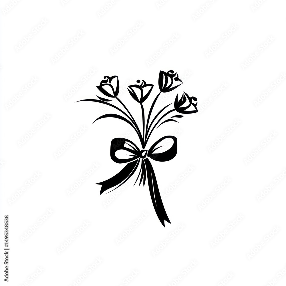 Obraz premium Simple flower bouquet with bow, white background, greeting card design