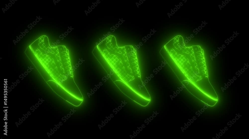 Stylish shoes neon 4K Video motion graphic animation. Neon sport shoe icon animation. Symbol of sports games, fitness, yoga and sport inventory. Neon sport shoe icon animation. Athletics shoes design