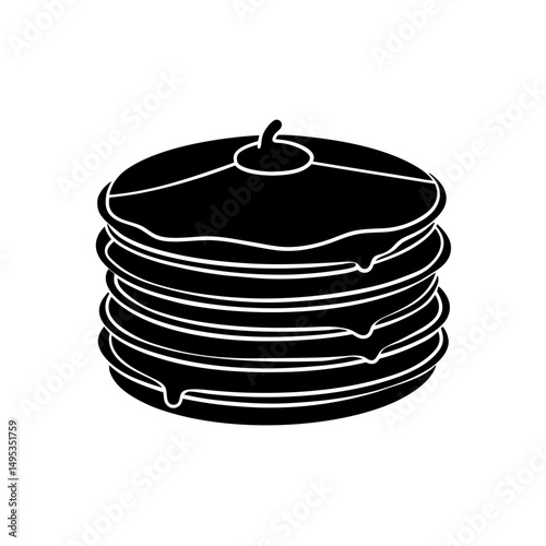 pancake stack with syrup on white background