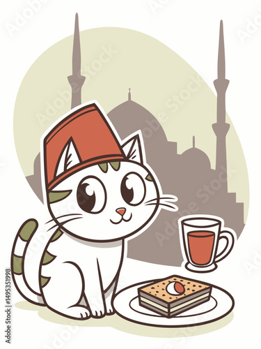 Turkish Cat – Istanbul Culture Vector Illustration

