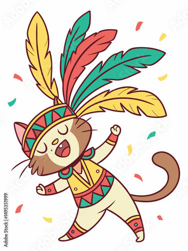Brazilian Cat – Samba Carnival Vector Illustration

