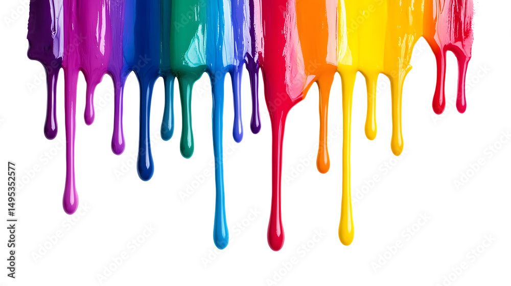 Naklejka premium Vibrant Rainbow Paint Dripping Isolated on Transparent Background