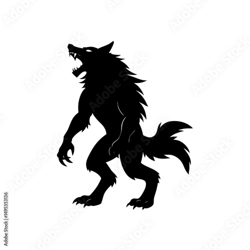 werewolf howl silhouette on white background  