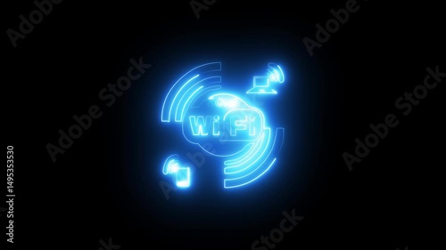 Glowing neon line Wifi wireless internet network symbol icon isolated on transparent background. WIFI symbol wireless, internet network icon, glow neon wi-fi technology signal, web lines. 4k