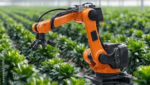 Wallpaper Mural A modern greenhouse is the setting for a robotic arm to be seen delicately harvesting fresh lettuce, highlighting the future of sustainable farming through robotics in agriculture Torontodigital.ca