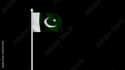 Pakistan flag animation flying on a flag pole, Realistic pakistan flag