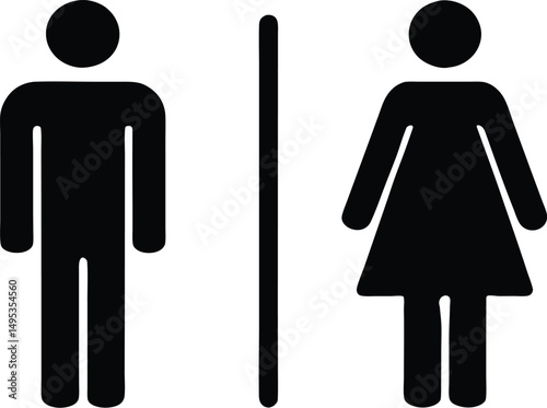 Black and white restroom sign with male and female symbols separated by a vertical line icon graphic