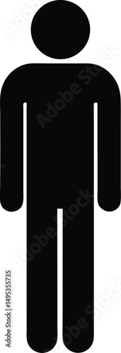 Illustration of a simple black stick figure with rounded head arms and legs on a white background