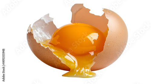 Broken Egg with Intact Yolk - Close-up High Quality Image for Cooking Blogs and Culinary Designs
