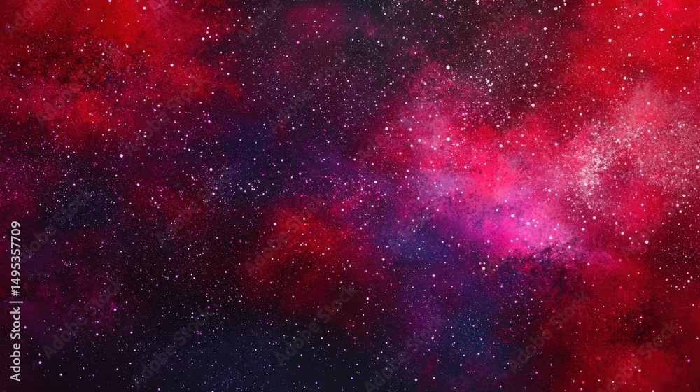 Naklejka premium Vibrant cosmic nebula with swirling colors of red and purple against a starry background