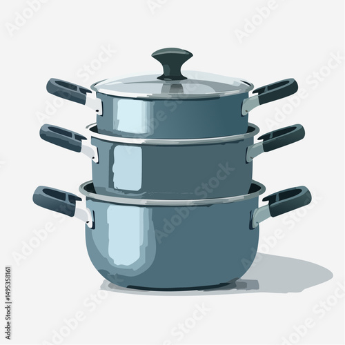 Modern Stackable Cookware Set 3D Render of Matte Gray Pots and Pans