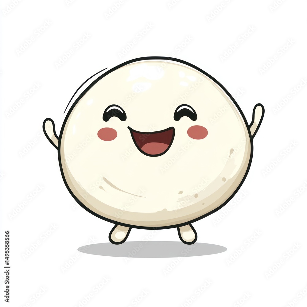 Obraz premium Happy Mochi character jumping, white background, food illustration