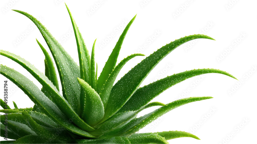Fototapeta premium Aloe Vera's Natural Essence: An Aloe Vera plant displays vibrant green leaves with a glimpse of its healing properties, offering a sense of freshness and botanical beauty.