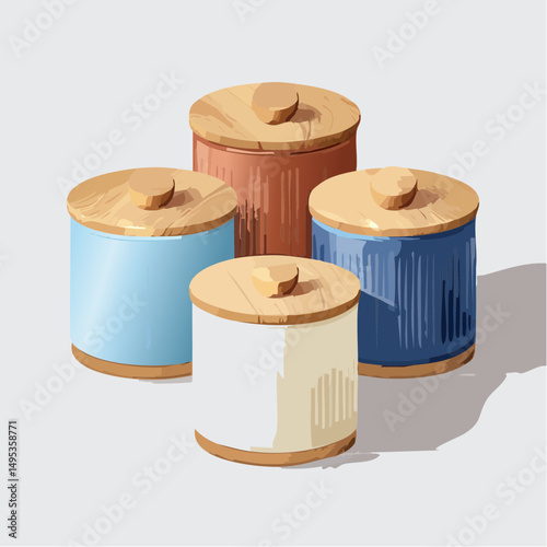 Modern Kitchen Canisters Set of Four Colorful Storage Jars with Wooden Lids
