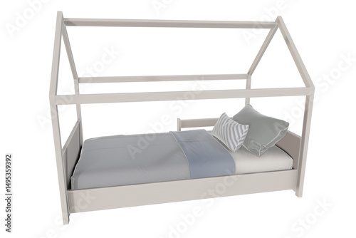Montessori House Bed with Bedding 3D Model