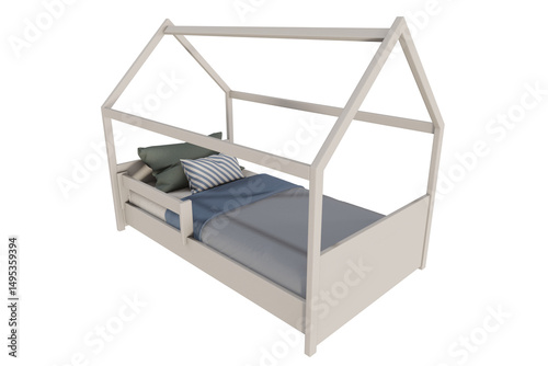 Montessori House Bed with Bedding 3D Model