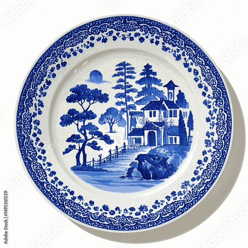 Fluid Legends: Willow on a Plate blue isolated watercolor vector illustration svg