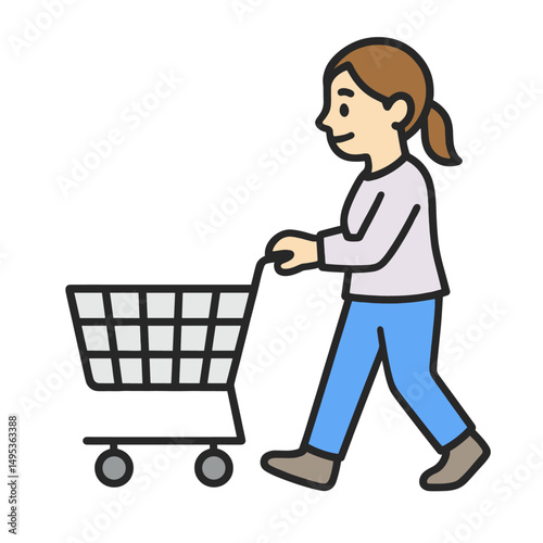 買い物をする女性のイラスト｜ショッピング・日常生活・スーパーのシーン素材 Woman Shopping Illustration – Grocery, Daily Life, Supermarket Scene