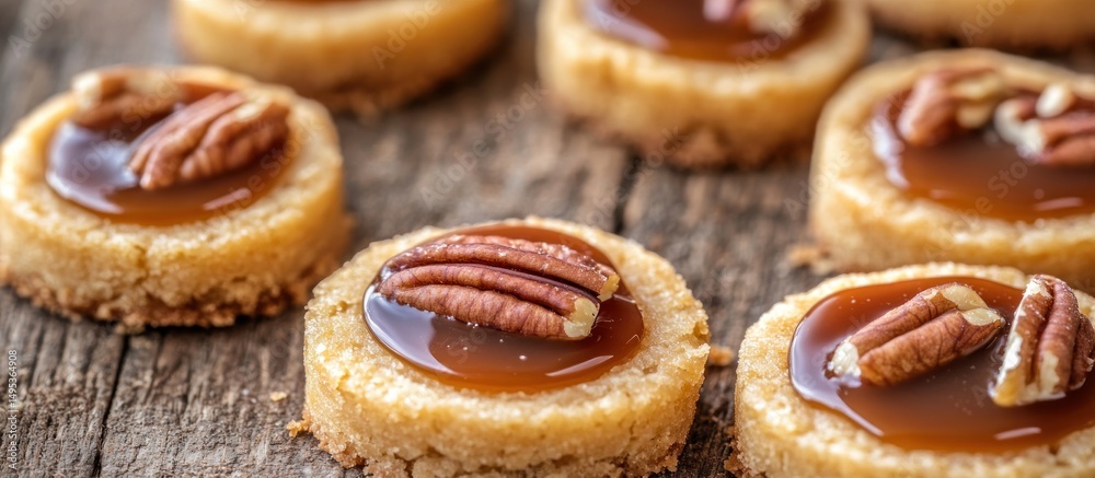 Fototapeta premium Caramel Pecan Cookies on Rustic Wood