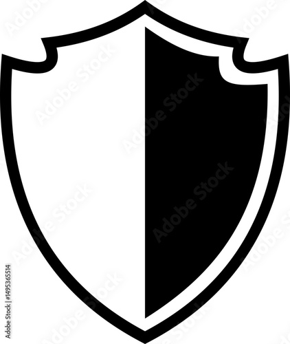 Shield silhouette icon. Protect shield security icon sign. Shield badge quality symbol isolated on transparent background. Design element for safety and protection. Vector illustration.