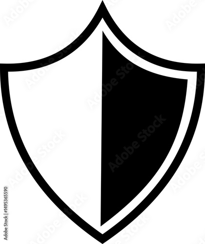 Shield silhouette icon. Protect shield security icon sign. Shield badge quality symbol isolated on transparent background. Design element for safety and protection. Vector illustration.