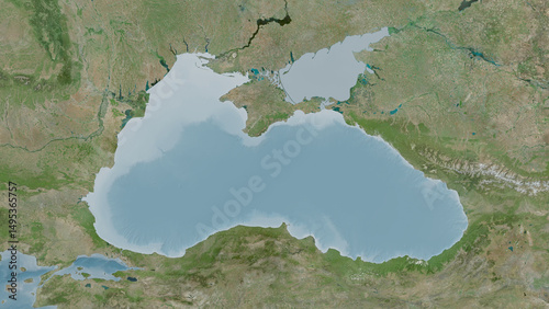 Black Sea highlighted. Satellite map